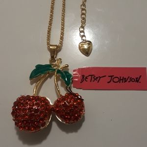 Betsey Johnson double Cherry sweater necklace
